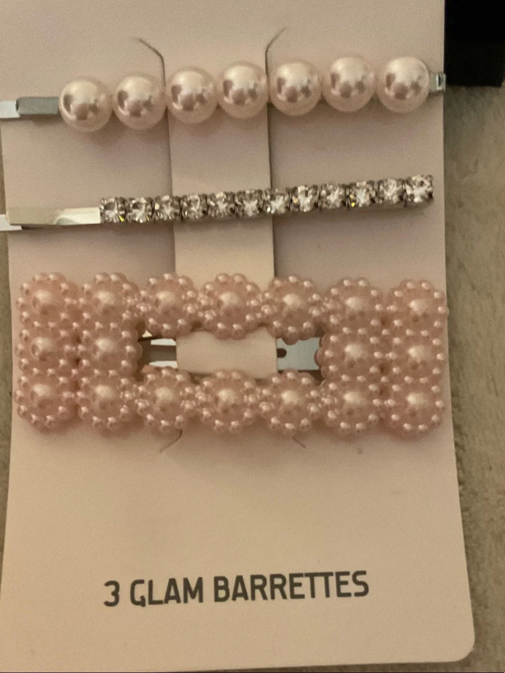 Pink Pearl & Rhinestone Kids Hair Barrettes Set